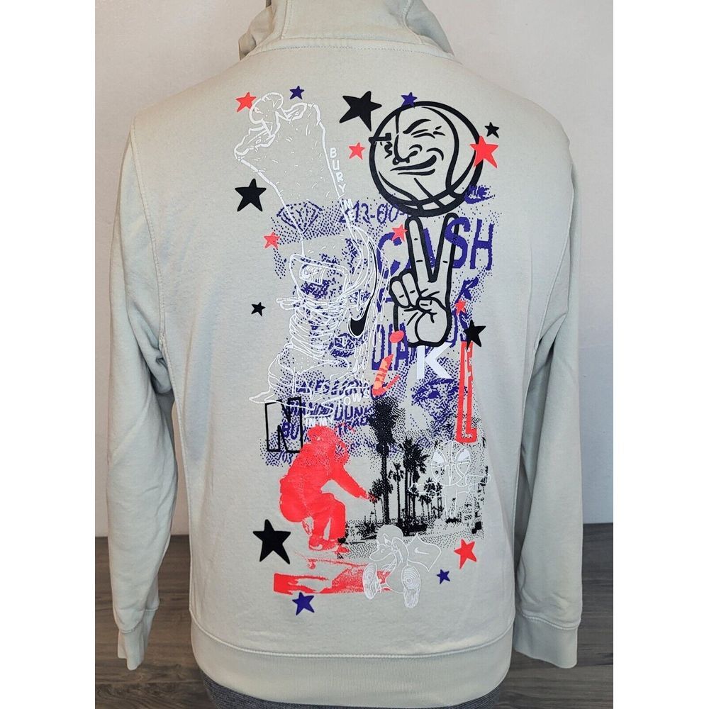 Nike Hoodie Mens Small White Pullover Jacket Skater Grafiti Colorful Front, Back